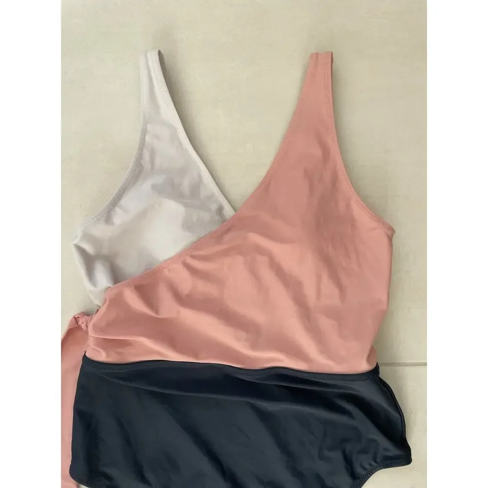 Felnart Swim One Piece Swimsuit Belted Color Block Swimwear Beach Summer